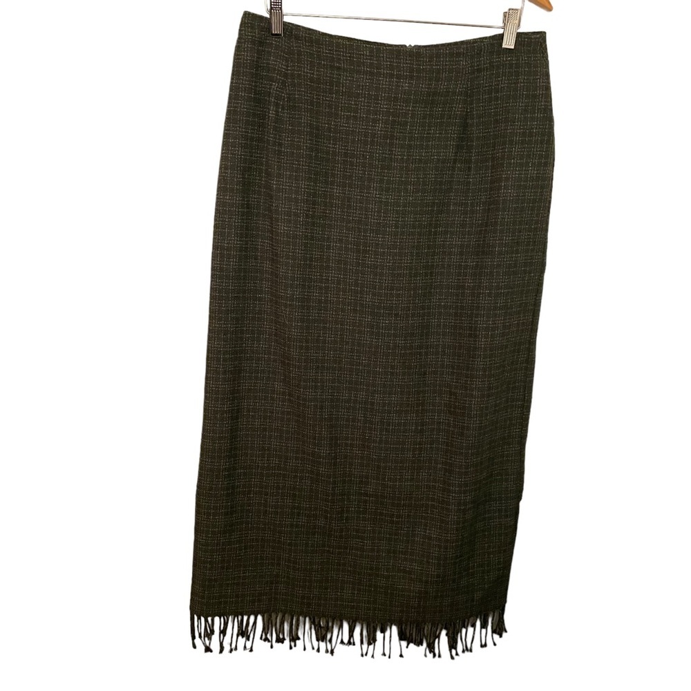 Vintage Wool Blend Maxi Skirt Fringe Bottom Academia Size 14